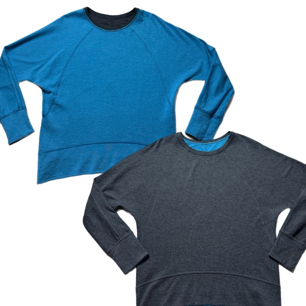 Lululemon Time Out Crew Neck Sweatshirt Reversible Aqua Blue Dark Grey M